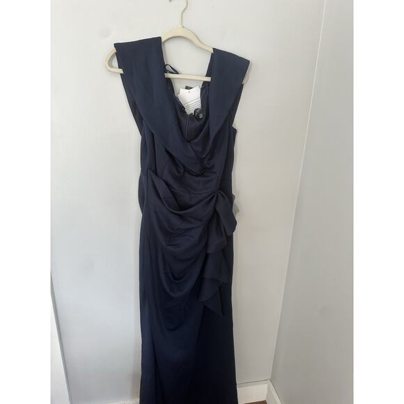 Xscape Gown Womens Off Shoulder 14 W Scuba Knit Gown, Midnight Navy - Picture 1 of 12